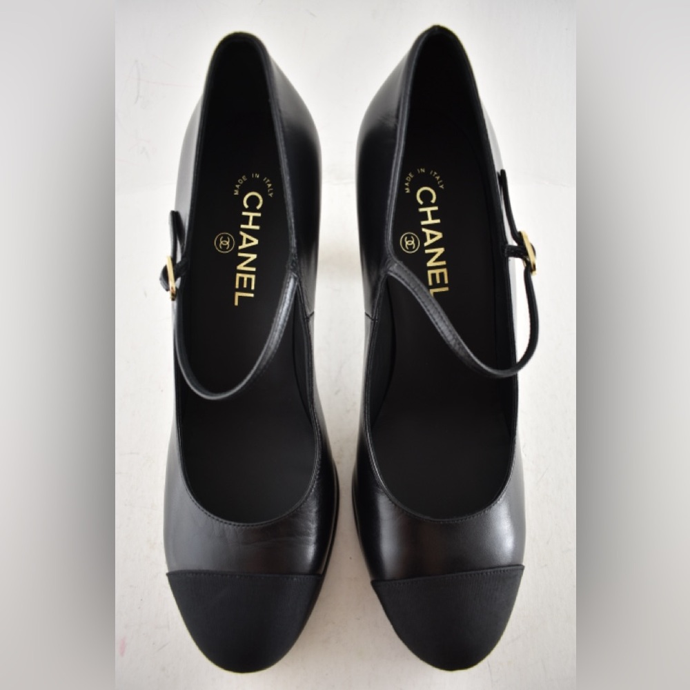 Chanel 24B Black CC Logo Mary Jane Ankle Strap Block Heel Platform Pumps 41 - Picture 10 of 16